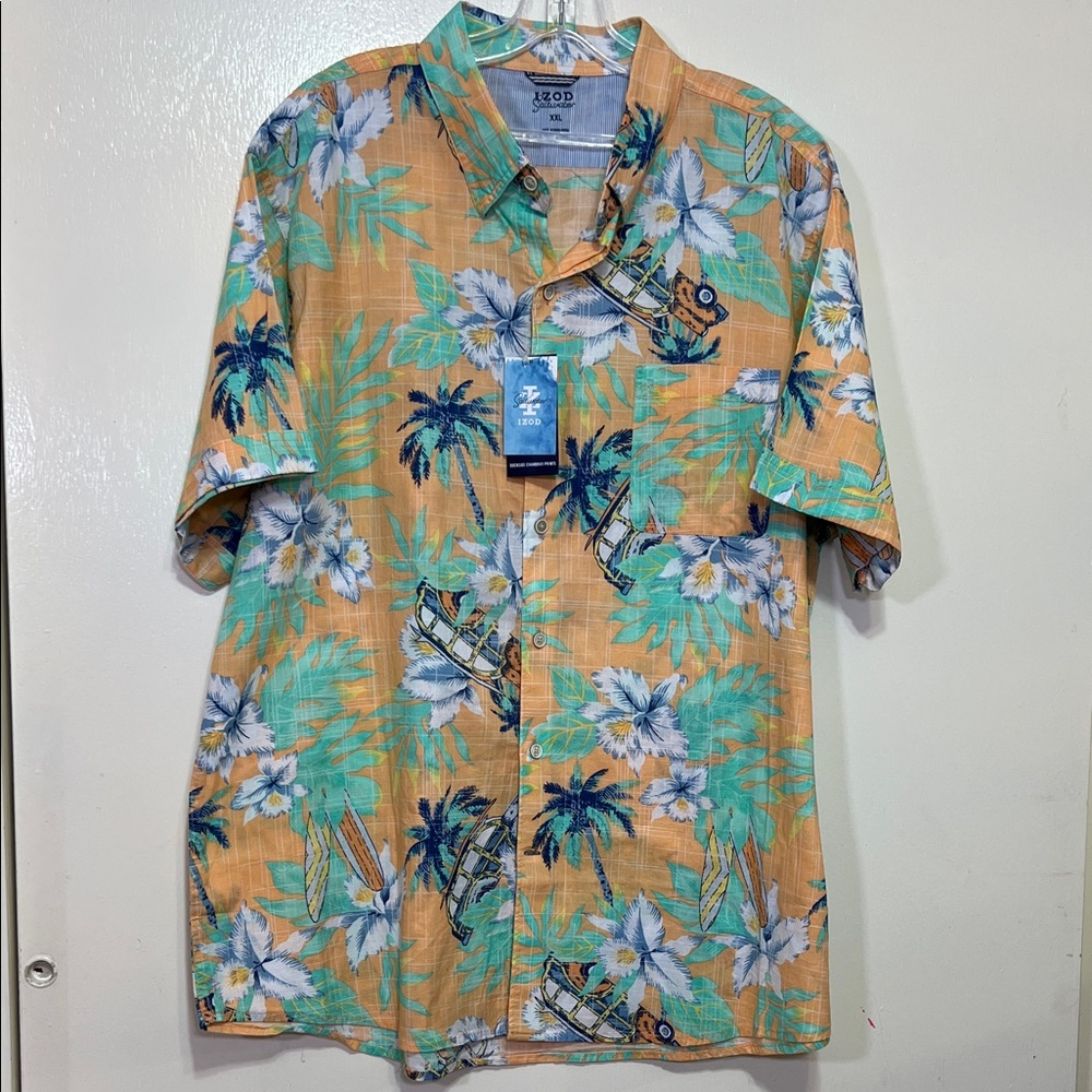 Izod  Saltwater Orange Floral Casual Shirt NWT
